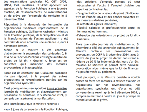 5 décembre 2024 : TOUTES et TOUS en GREVE et dans les MANIFS !!!