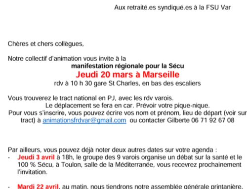 Manif régionale à Marseille le 20 Mars 2025 : Pour assurer les droits de toutes et tous à la santé !  Pour reconquérir la Sécu !